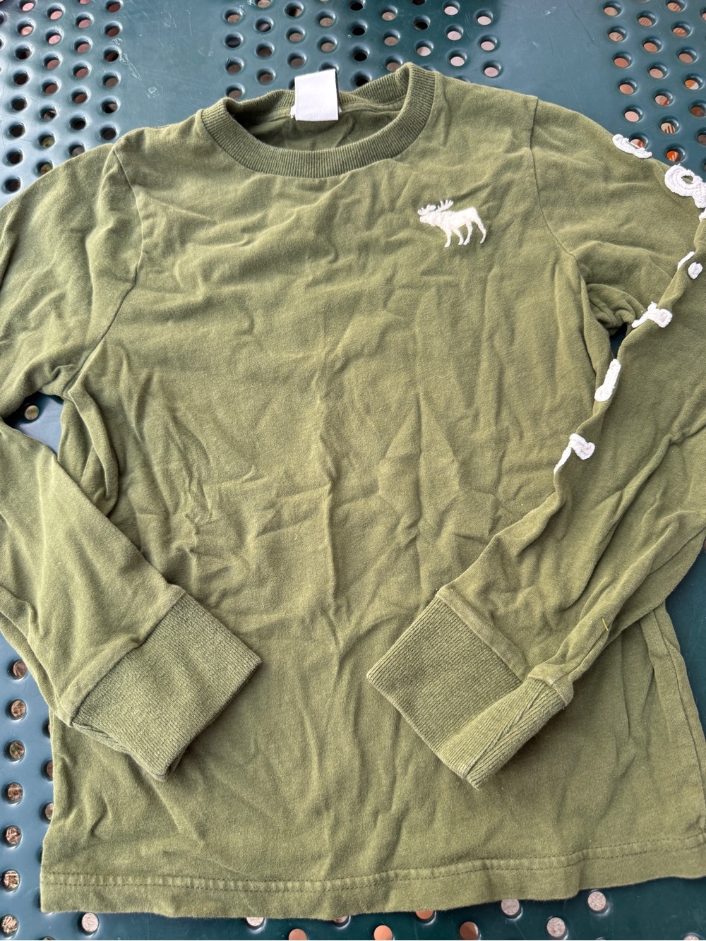 Abercrombie & Fitch Olive Green Long Sleeve Tee with White Moose size L boys